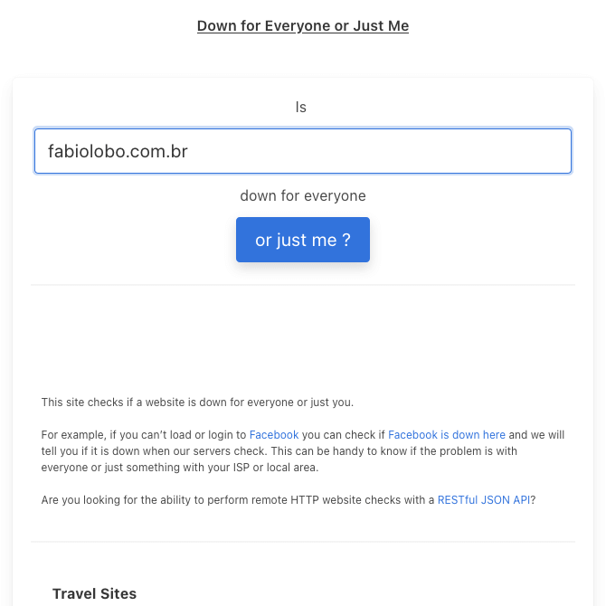 printscreen do site Down for Everyone or Just Me