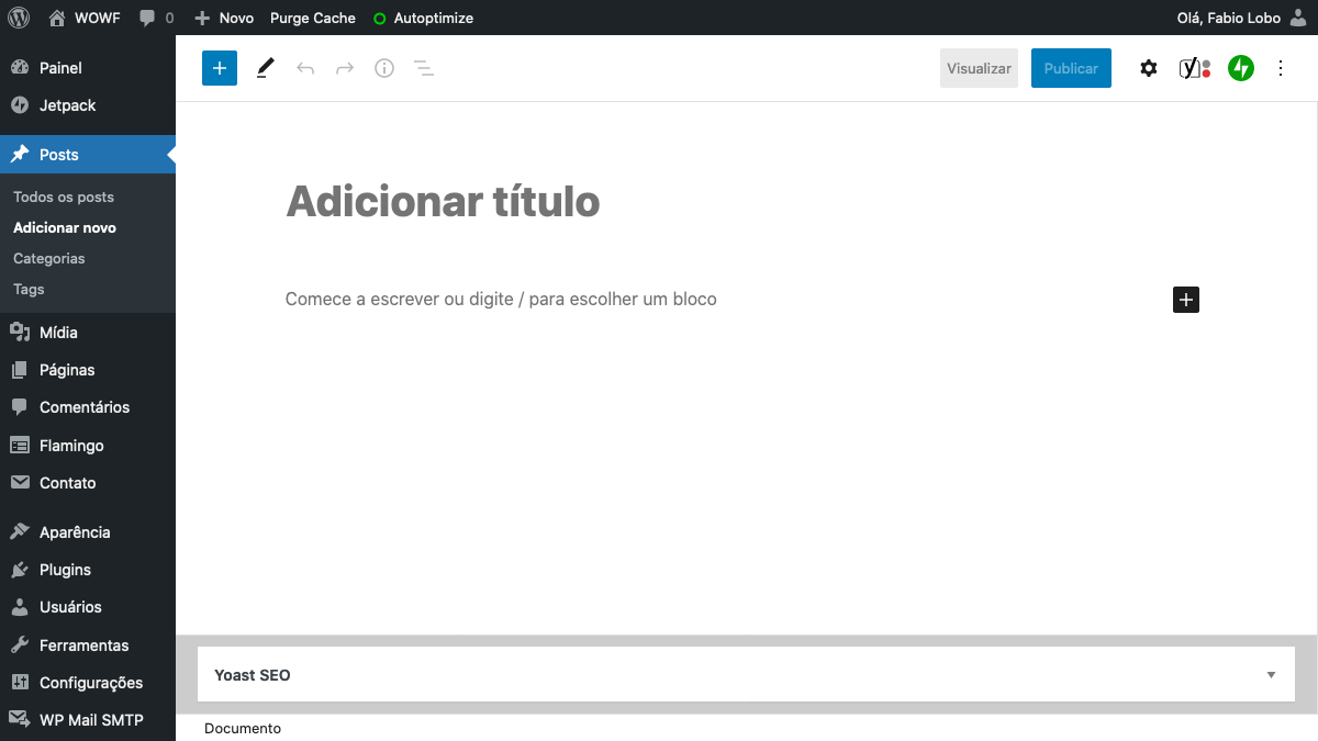 printscreen de painel de edição de post no WordPress