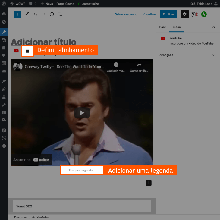 printscreen de bloco de vídeo do Gutenberg
