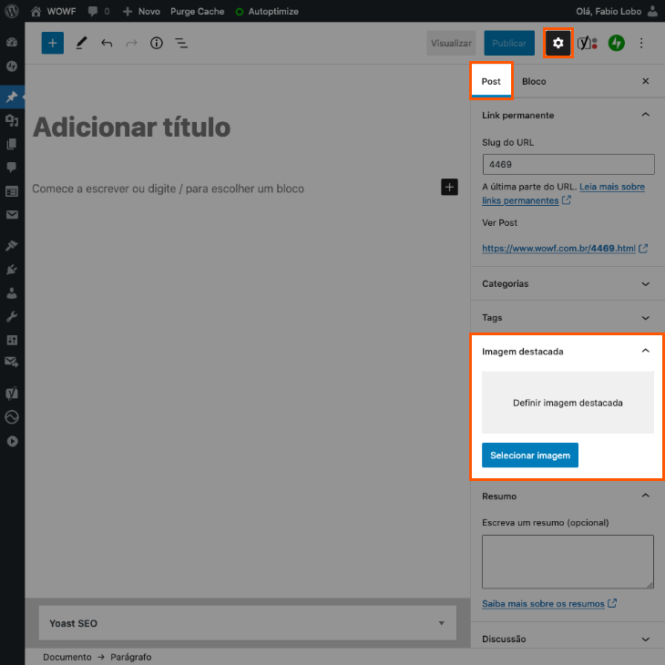 printscreen de edição da imagem destacada do post