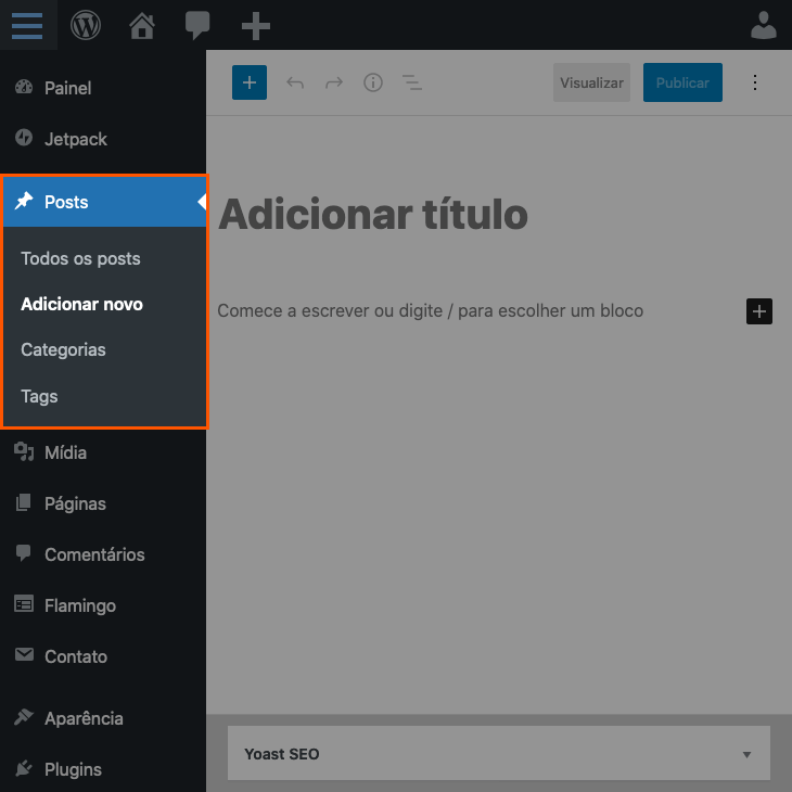 printscreen do menu de posts do WordPress