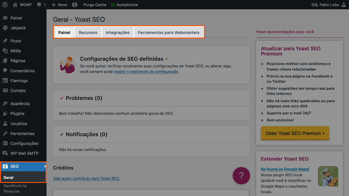 printscreen de opções do plugin