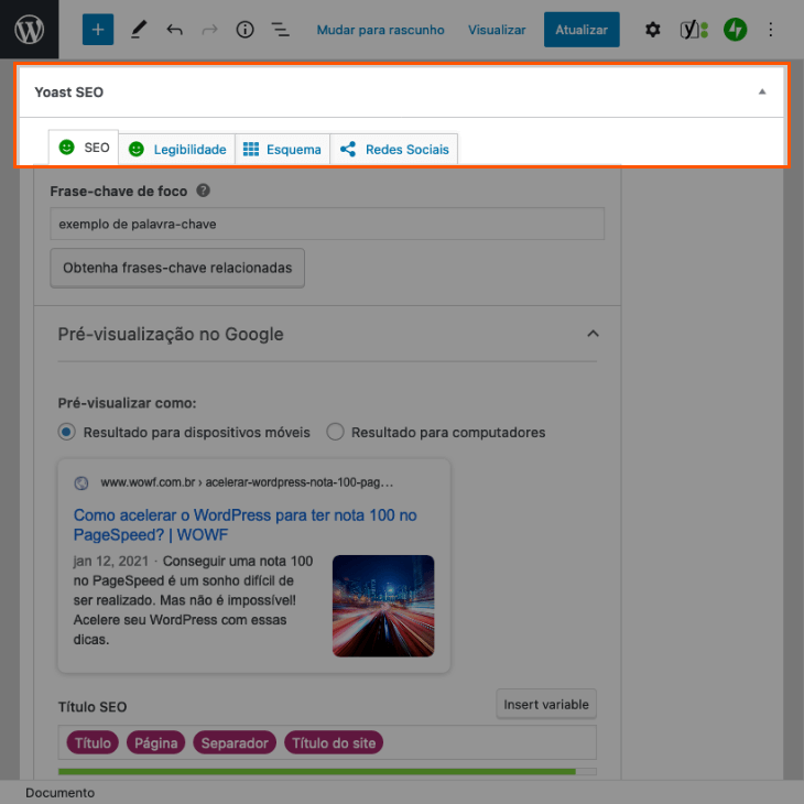 printscreen de opções de conteúdo