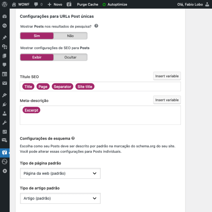 printscreen de configurações de conteúdo