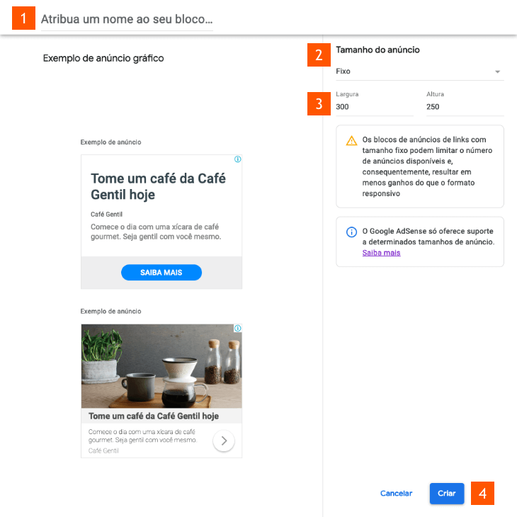 printscreen de criação de banner no Google AdSense