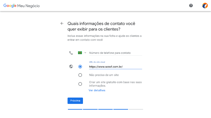 printscreen de tela de cadastro do google meu negócio