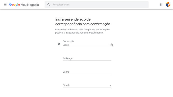 printscreen de tela de cadastro do google meu negócio