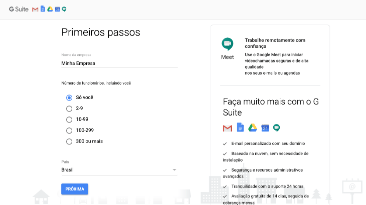 printscreen de cadastro no g suite