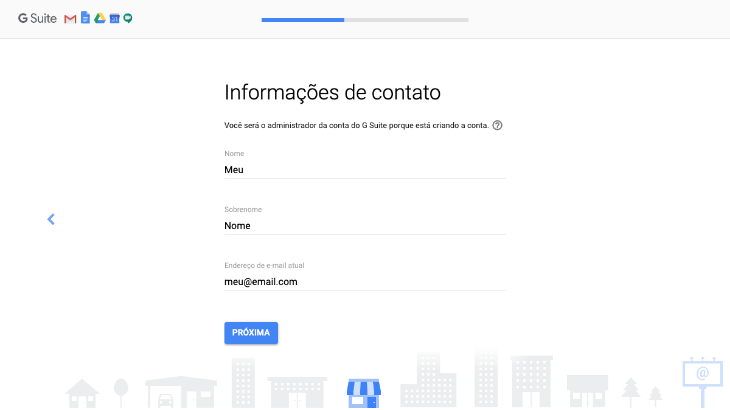 printscreen de cadastro no g suite
