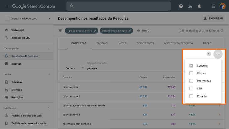 printscreen de tela de consultas do search console