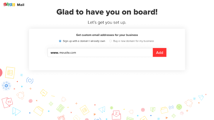 printscreen de cadastro no zoho mail