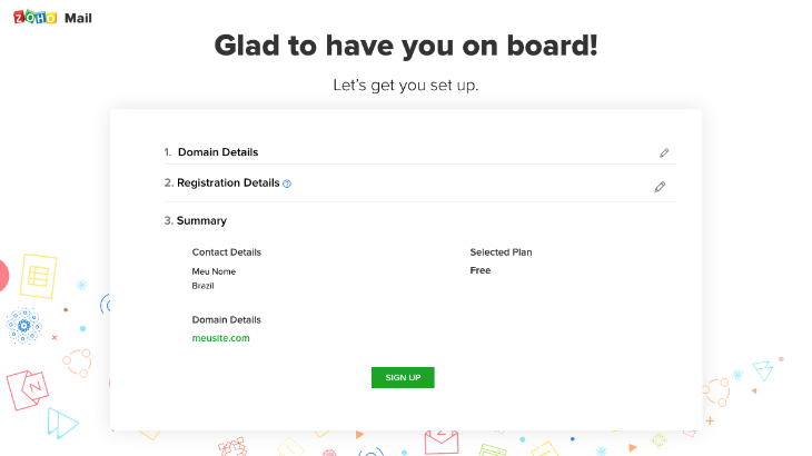 printscreen de cadastro no zoho mail