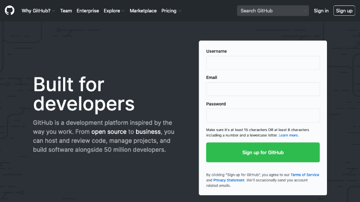 printscreen da tela de cadastro do GitHub Pages