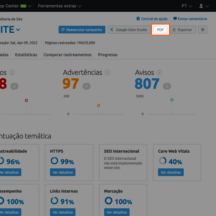 printscreen do botão de relatório de auditoria em pdf
