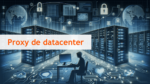 imagem gerada por IA de uma pessoa trabalhando em meio a dezenas de servidores; à frente, o texto Proxy De Datacenter